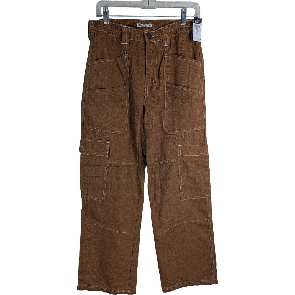 rue21 Cargo Pants Womens XL Brown Contrast Stitch High Rise Cotton RU1278HBW NEW
